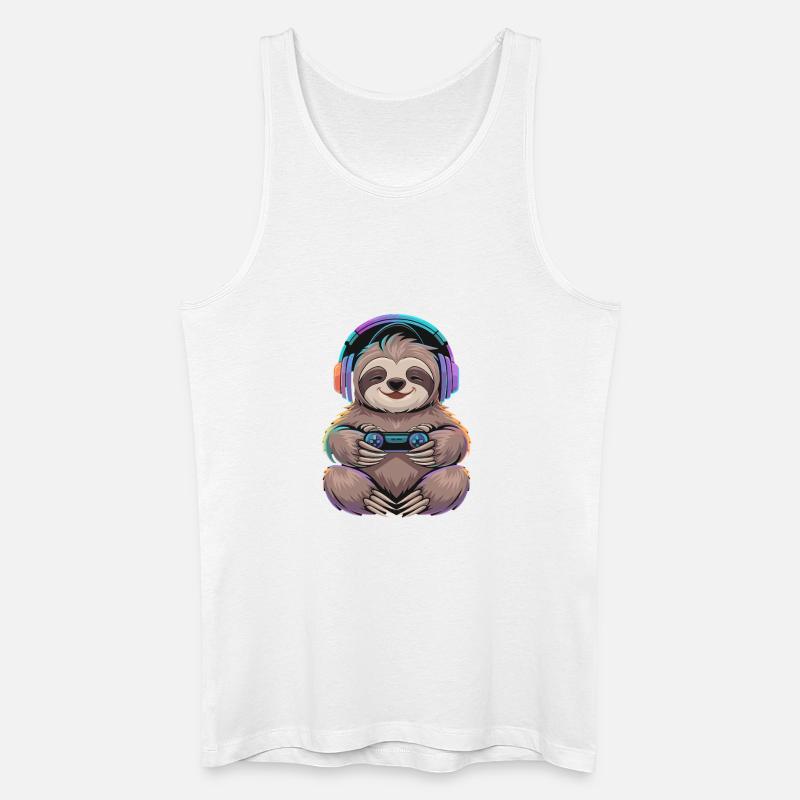  Faultier Gamer Mit Controller Und Bunter - Männer Bio Tank Top - Weiß