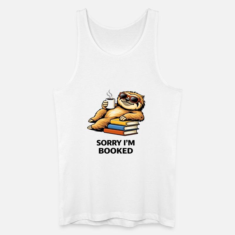 Cozy Sloth Reading Stack - Men’s Organic Tank Top - white