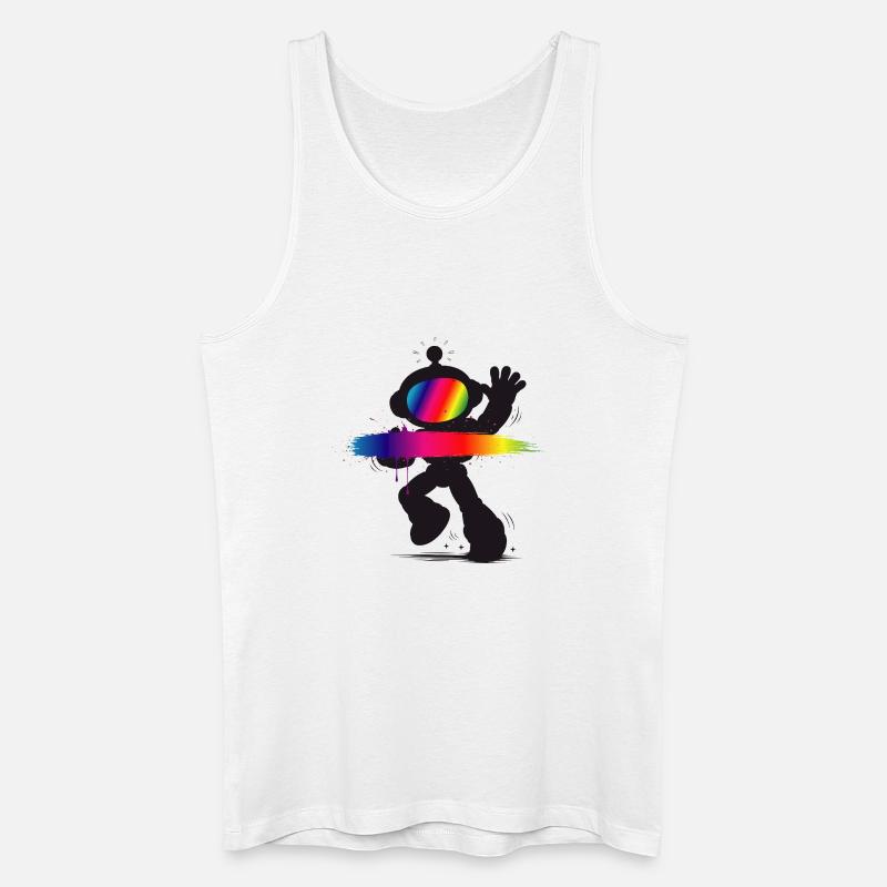 Robot Silhouette Regnbue Splash Design - Økologisk tanktop til mænd - hvid