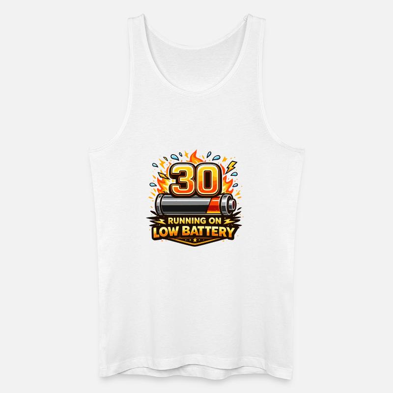 30: Runs on Low Battery - Men’s Organic Tank Top - white