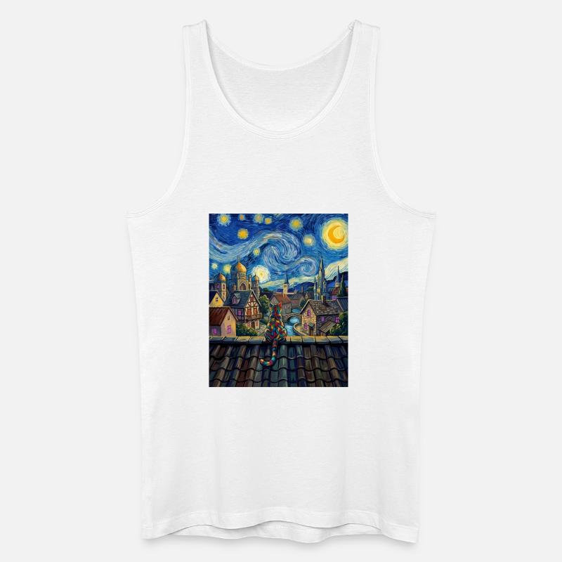 Regenbogenkatze Sternennacht Van Gogh Kunst - Männer Bio Tank Top - Weiß