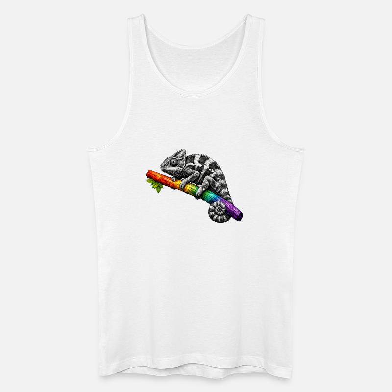 Regenbogen Chamäleon auf Ast - Männer Bio Tank Top - Weiß