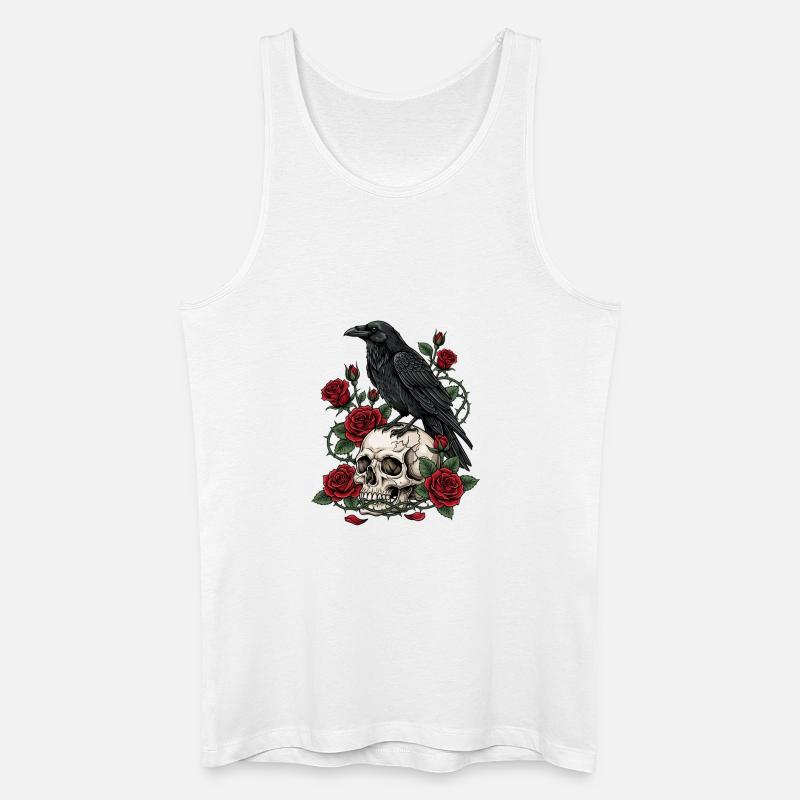 Mitternachtskrähe auf Totenkopfrosen - Männer Bio Tank Top - Weiß
