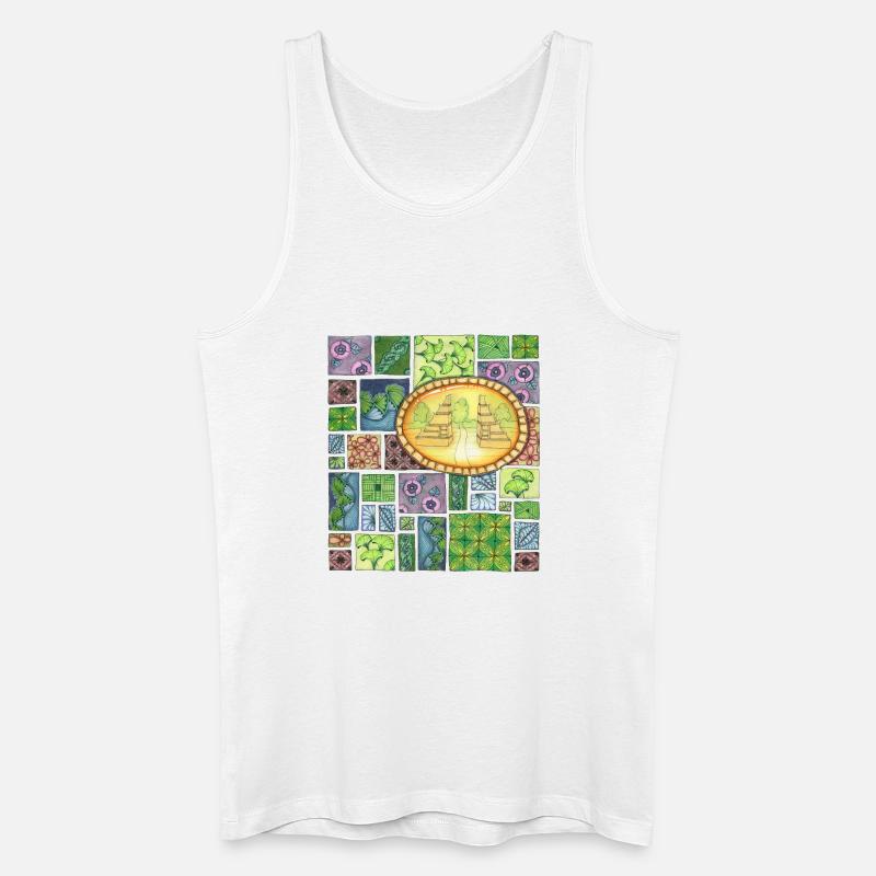 Bali temple on pattern patchwork - Männer Bio Tank Top - Weiß