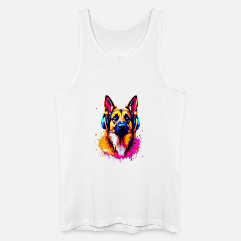 Deutscher Schäferhund mit Kopfhörer - Männer Bio Tank Top - Weiß