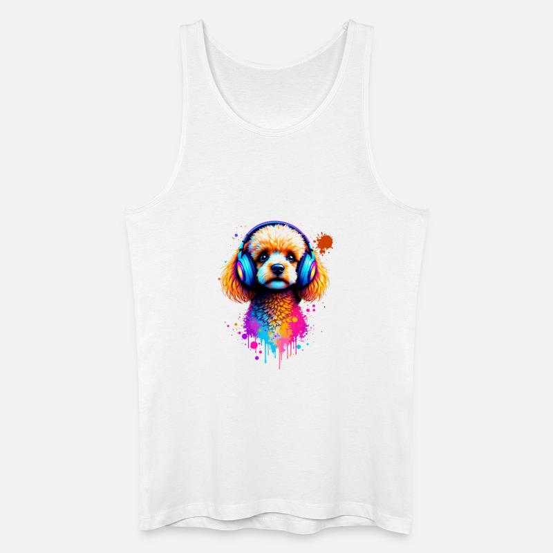Pudel Hund mit Kopfhörern - Männer Bio Tank Top - Weiß