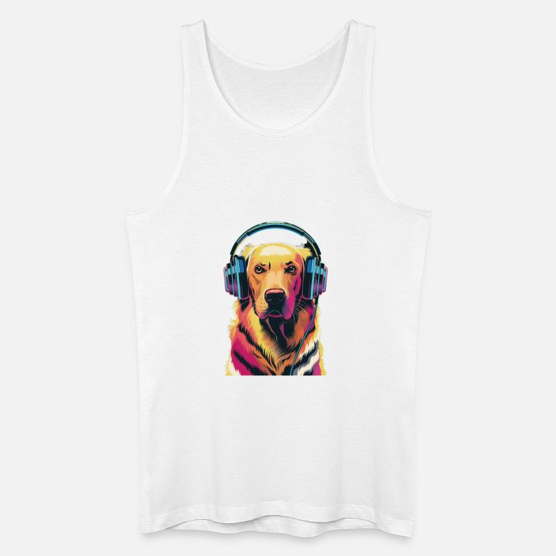 Golden Retriever mit Kopfhörer - Männer Bio Tank Top - Weiß