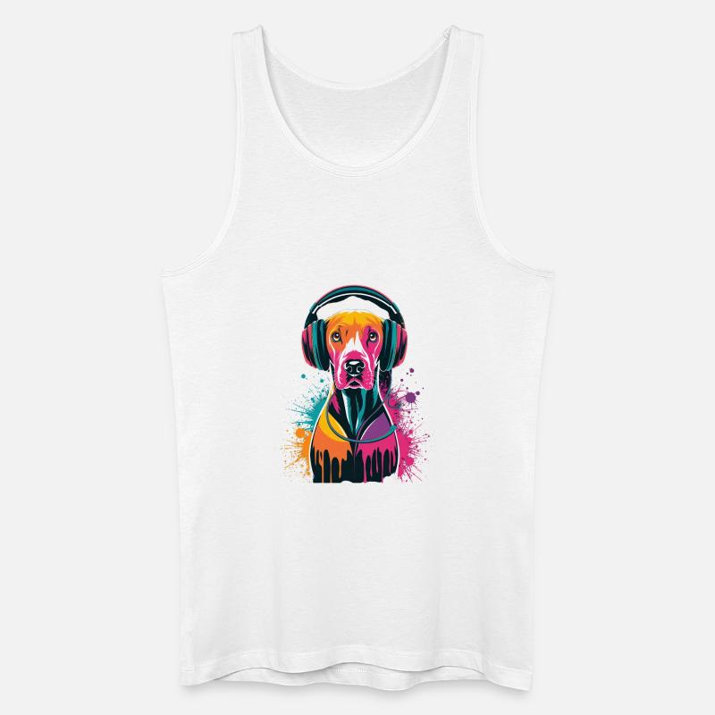 Viszla mit Kopfhörer - Männer Bio Tank Top - Weiß