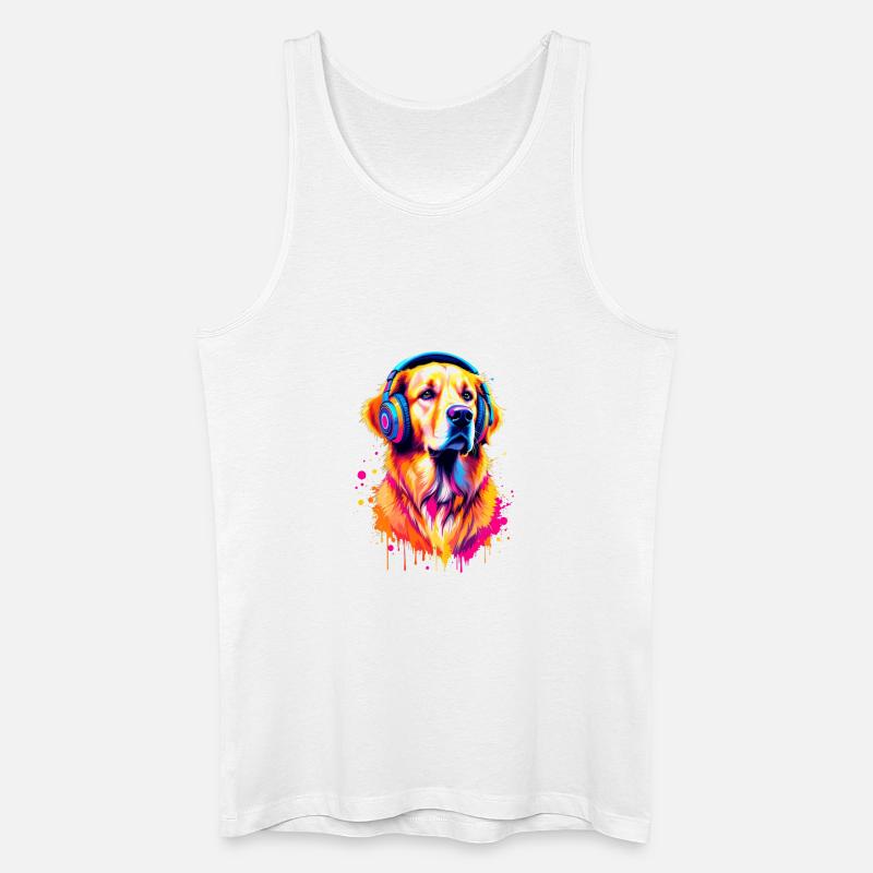 Golden Retriever mit Kopfhörer - Männer Bio Tank Top - Weiß