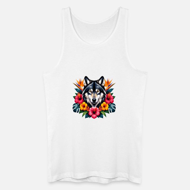 Wolfskopf Tropenblüten - Männer Bio Tank Top - Weiß