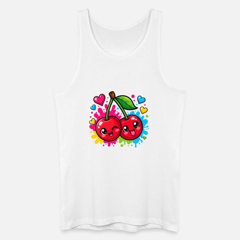 Kirschen Neon-Splash Cartoon - Männer Bio Tank Top - Weiß