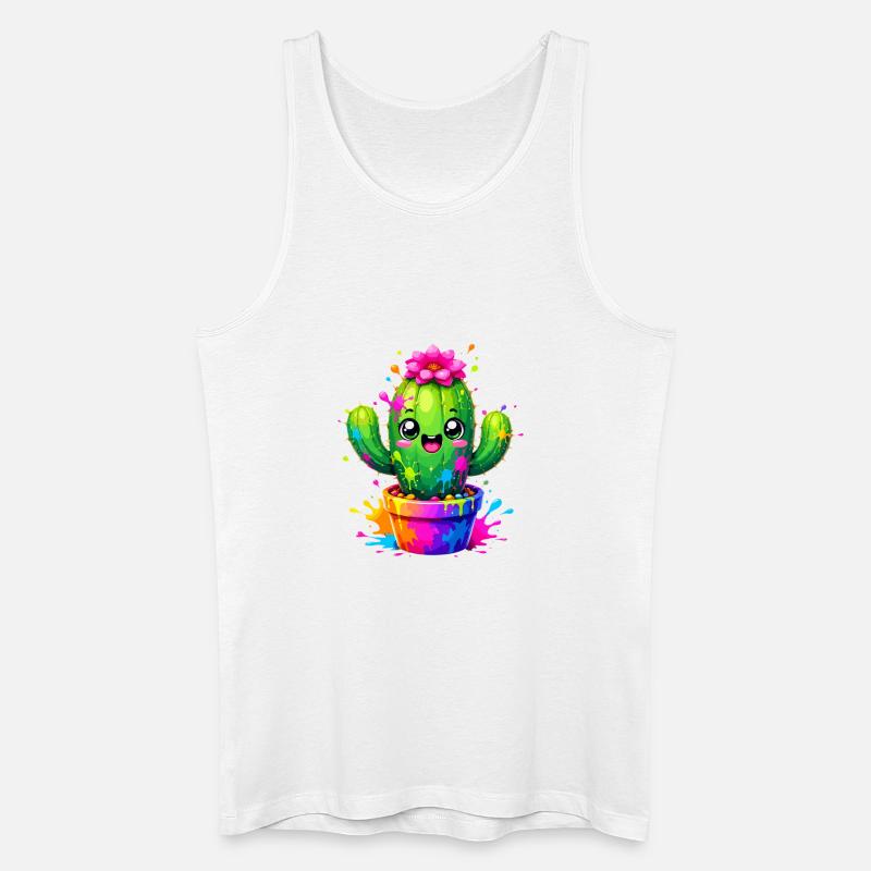Cactus Joyeuses Fleurs Éclaboussurées - Débardeur bio Homme - blanc