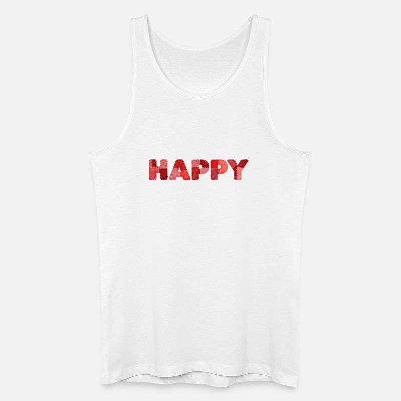 HAPPY Patchwork Stickerei Neuster Trend - Männer Bio Tank Top - Weiß