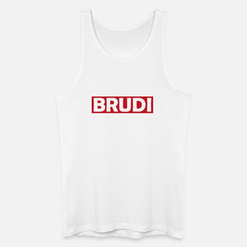 BRUDI Bold Red Logo Tee - Männer Bio Tank Top - Weiß