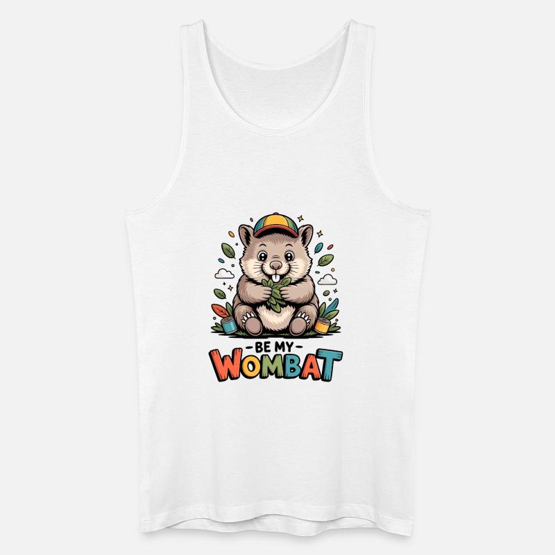 Buntes Wombat Cartoon mit Blättern - Männer Bio Tank Top - Weiß