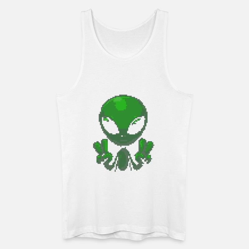 Pixel grünes Alien-Friedenszeichen - Männer Bio Tank Top - Weiß
