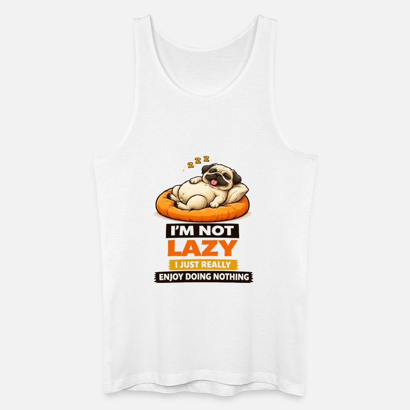 Ikke doven, bare nyder ingenting, Pug - Økologisk tanktop til mænd - hvid