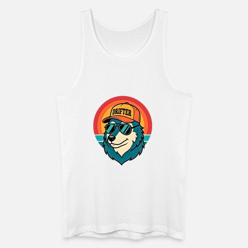 Drifter Wolf Sonnenuntergangs-Tee - Männer Bio Tank Top - Weiß