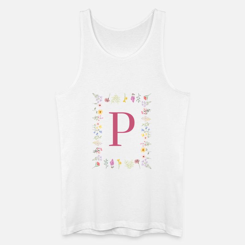 Florale Initialen "P", Buchstaben Monogramm - Männer Bio Tank Top - Weiß