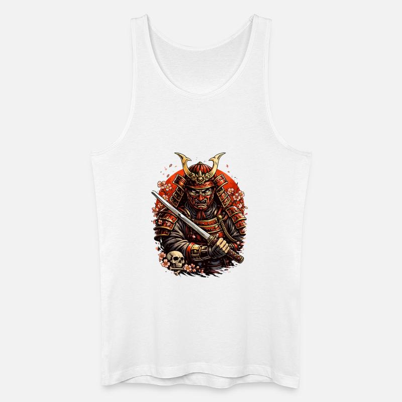 Samurai mit Kirschblüten und Schädel - Männer Bio Tank Top - Weiß