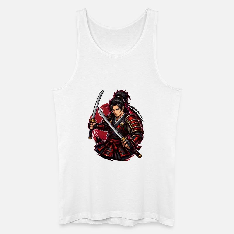 Samurai-Kämpfer in rotem Wirbel - Männer Bio Tank Top - Weiß