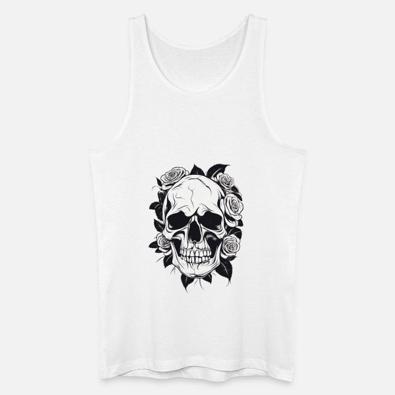 Skull Skull Roses Gothic - Økologisk tanktop til mænd - hvid