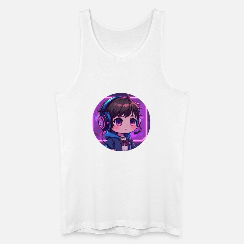 Neon Gaming Chibi mit Kopfhörern - Männer Bio Tank Top - Weiß