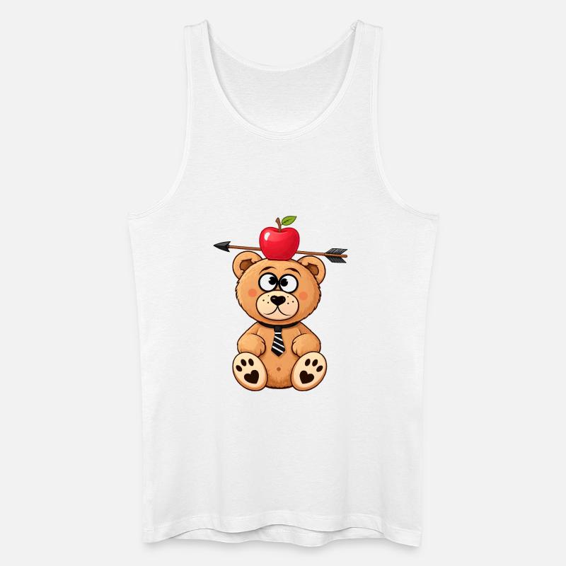 Witziger Bär mit Apfel und Pfeil - Männer Bio Tank Top - Weiß
