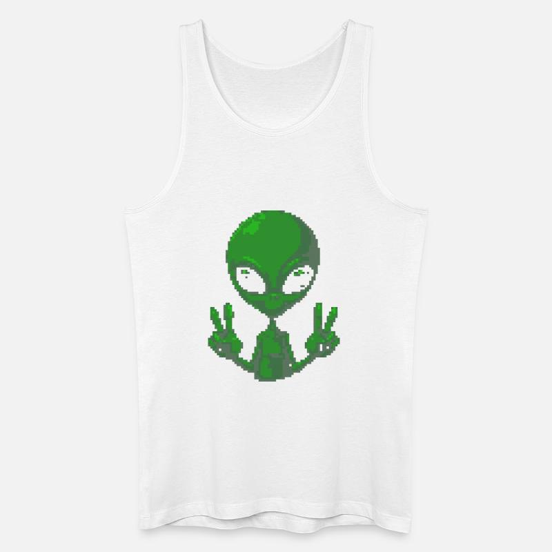 Pixel Alien Friedenszeichen-Tee - Männer Bio Tank Top - Weiß