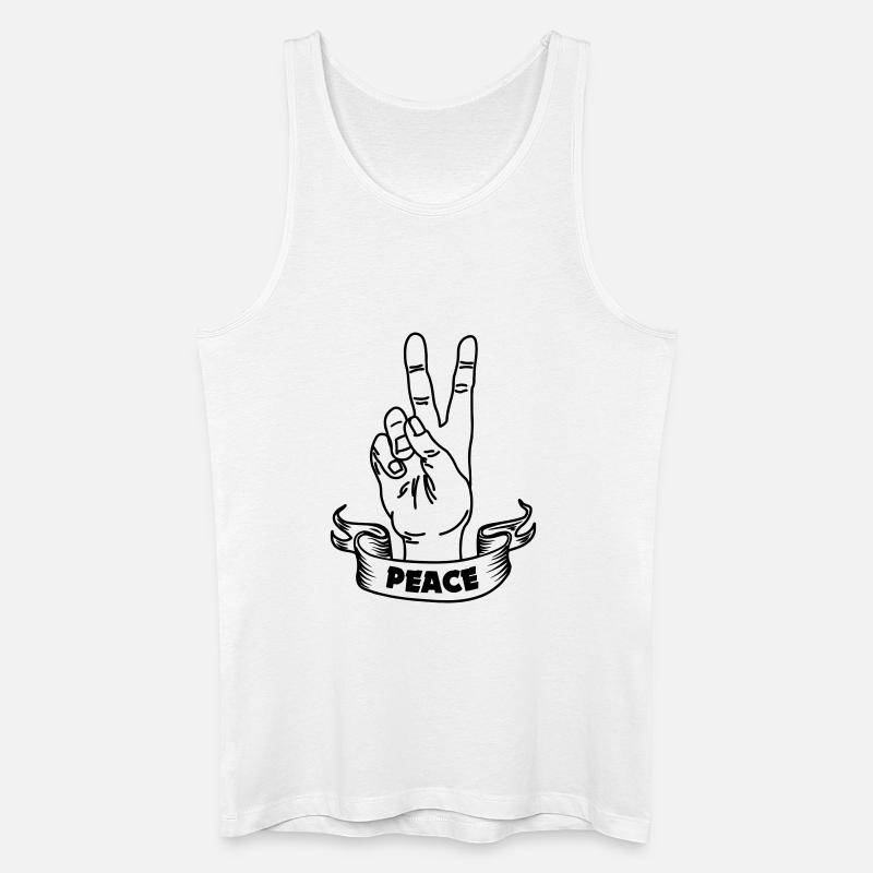 Handgeste Frieden und Textbanner - Männer Bio Tank Top - Weiß