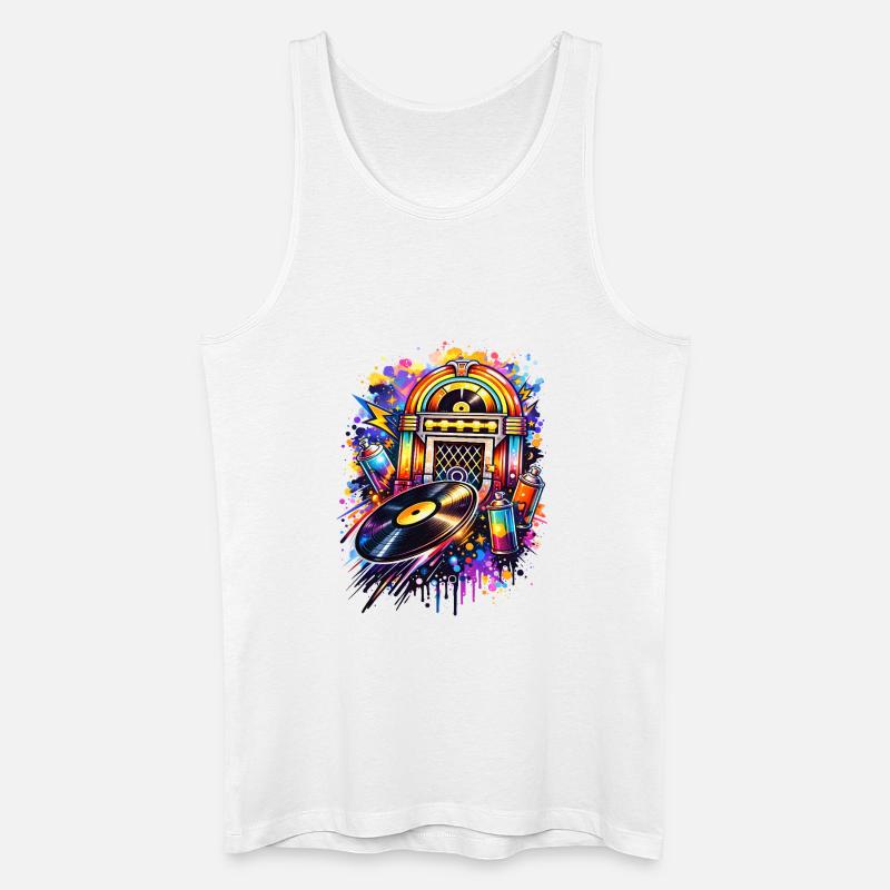Bunte Jukebox im Graffiti-Style mit Schallplatte - Männer Bio Tank Top - Weiß