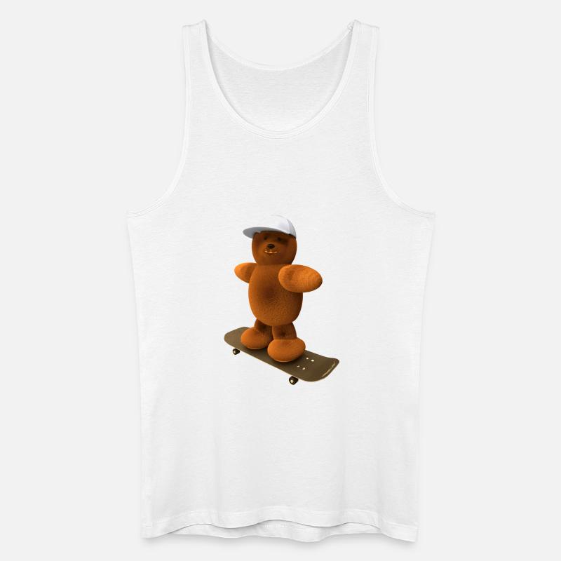 Bär auf Skateboard mit Basecap - Männer Bio Tank Top - Weiß