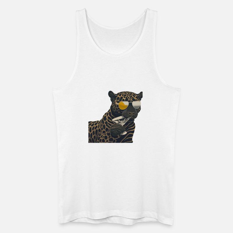 Cooler Leopard mit Sonnenbrille und Glas - Männer Bio Tank Top - Weiß