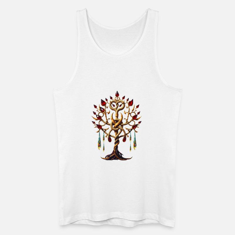Magischer Lebensbaum mit roten Edelsteinen - Männer Bio Tank Top - Weiß