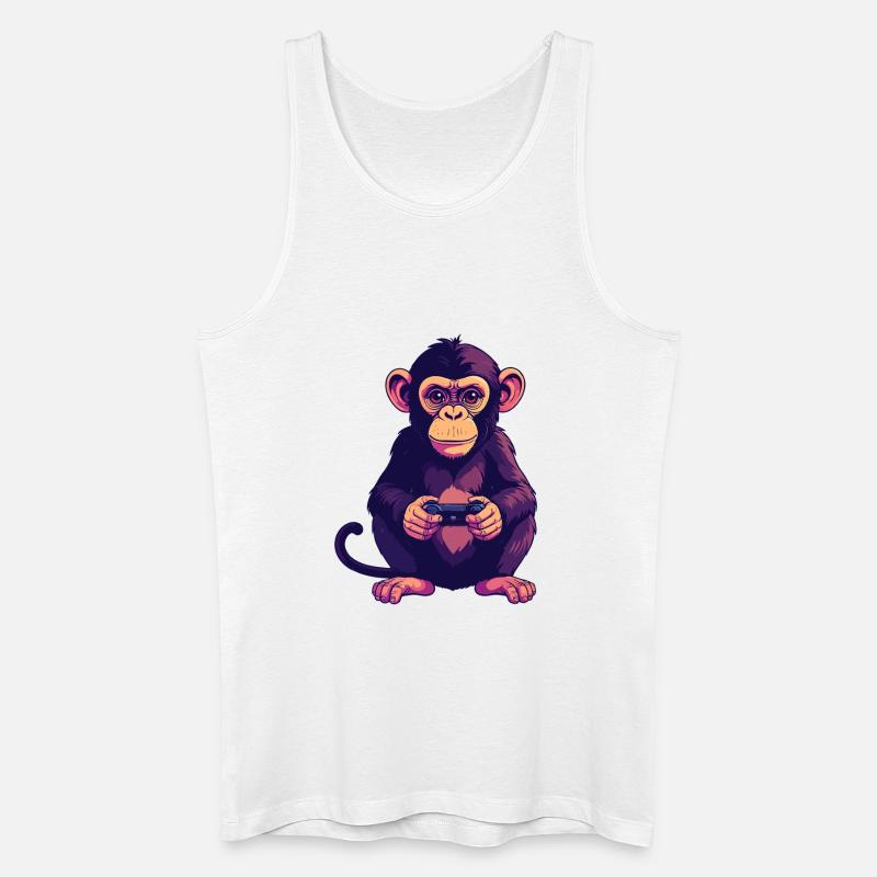 Monkey on controller playing console gaming - Men’s Organic Tank Top - white