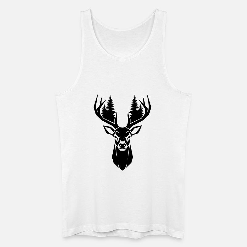 Hirschkopf Bäume Wald Silhouette - Männer Bio Tank Top - Weiß