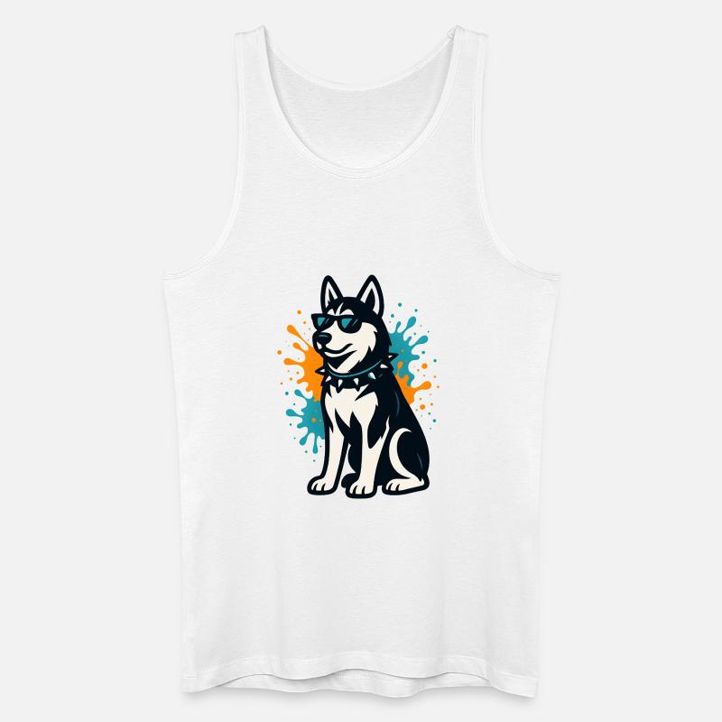 Siberian Husky im Spray-Graffiti mit Sonnenbrille - Männer Bio Tank Top - Weiß