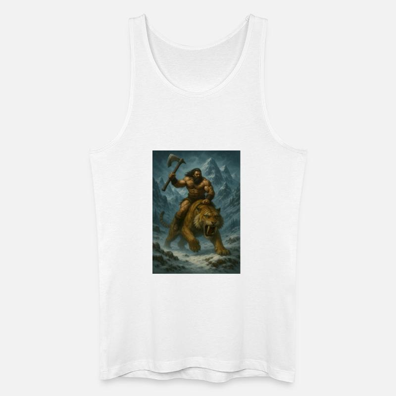 Wilder Krieger auf Sabertooth Tiger – Kunst - Männer Bio Tank Top - Weiß