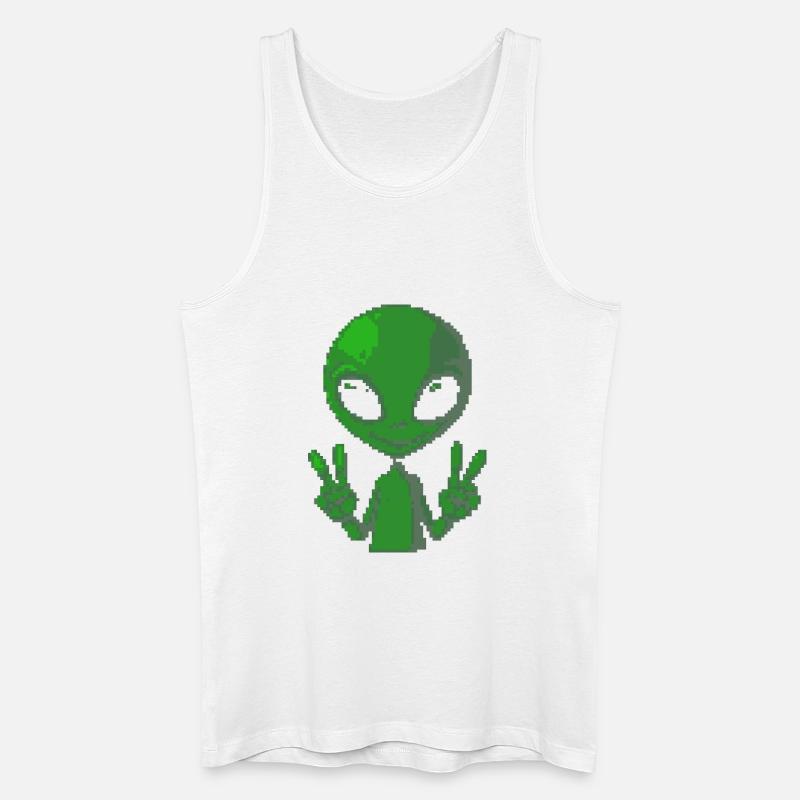 Pixel Alien Friedenszeichen - Männer Bio Tank Top - Weiß