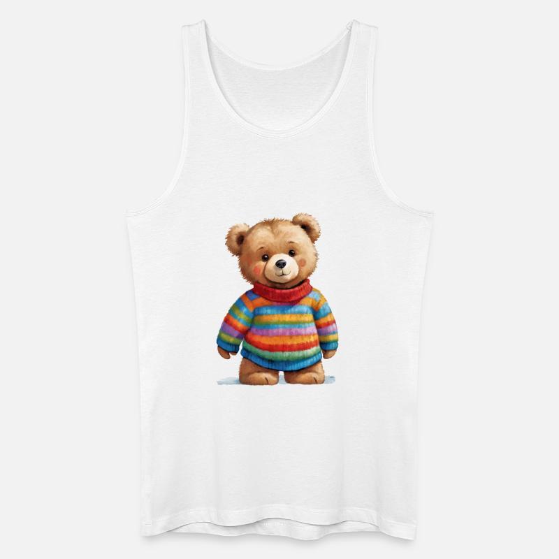Teddy im gestreiften Pullover Aquarellzauber - Männer Bio Tank Top - Weiß