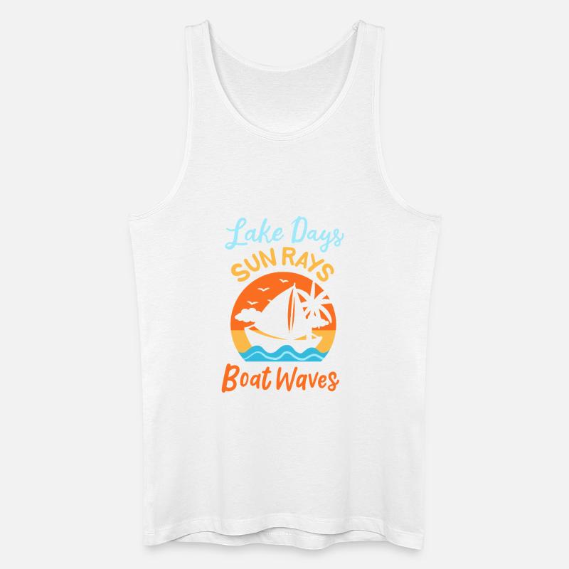 Lake Days Sun Rays Boat Waves Retro Sailing Art - Canotta ecologica da uomo - bianco