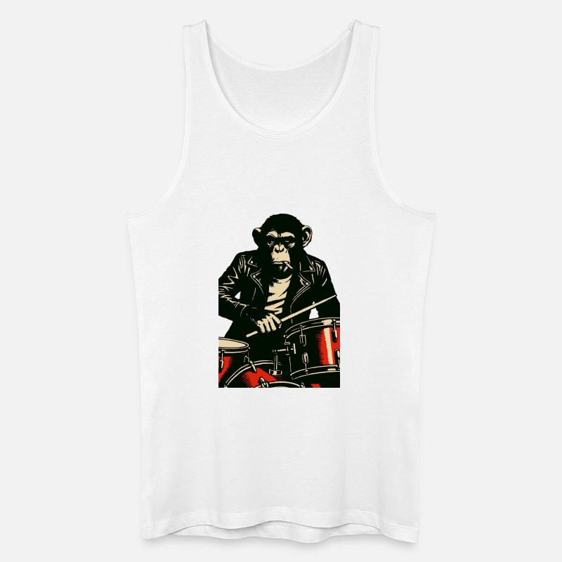Schimpansen-Trommler in Lederjacke - Männer Bio Tank Top - Weiß