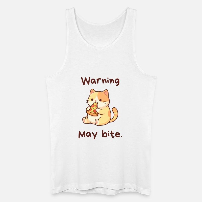 Warning May Bite - Kawaii Pizza Cat - Männer Bio Tank Top - Weiß