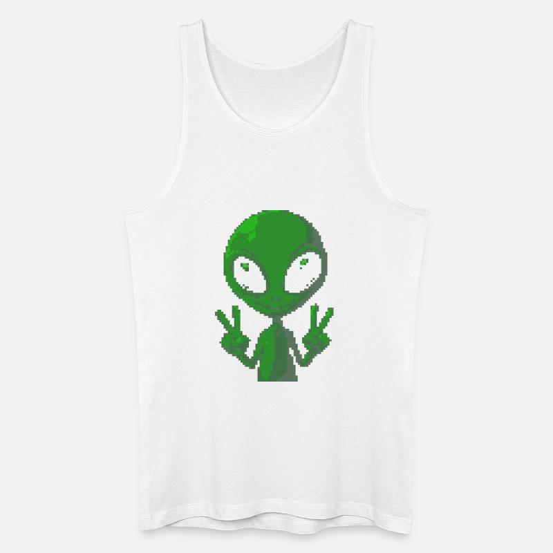 Pixel Alien Peace Sign - Männer Bio Tank Top - Weiß