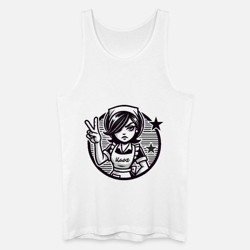 Cartoon-Mädchen mit Peace-Zeichen - Männer Bio Tank Top - Weiß