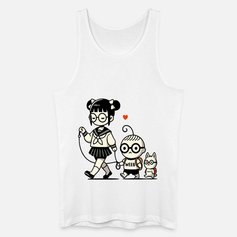 japanisches Schulmädchen, kleiner Brudermit Hund - Männer Bio Tank Top - Weiß