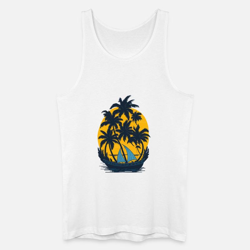 Sonnenuntergang am Palmenboot - Männer Bio Tank Top - Weiß