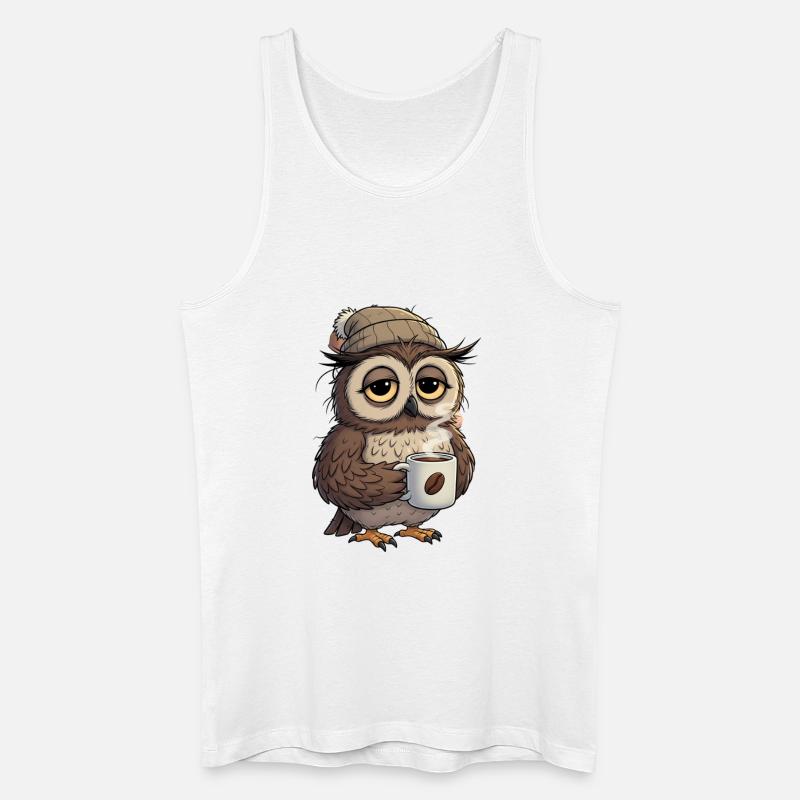 Verschlafene Eule Mit Kaffeetasse Cartoon - Männer Bio Tank Top - Weiß