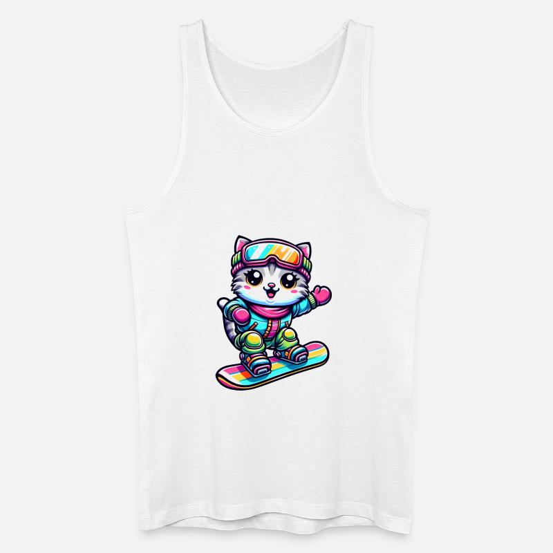 Chat Snowboard Snowboarder Mignon - Débardeur bio Homme - blanc