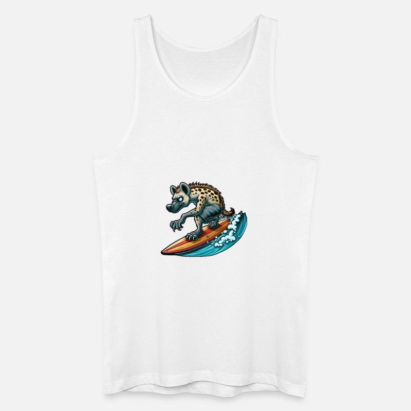 Surfende Hyäne auf dem Surfbrett - Männer Bio Tank Top - Weiß